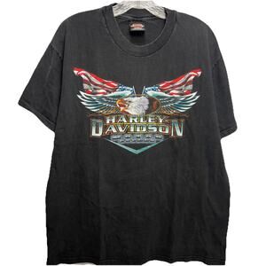 Vintage HARLEY DAVIDSON Adult L Black American Eagle 1993 Hanes Beefy T